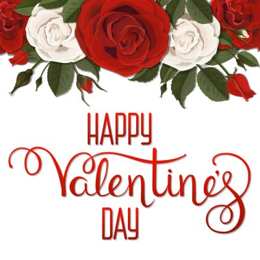 Sevgililer günü kırmızı beyaz gül çiçek yazı