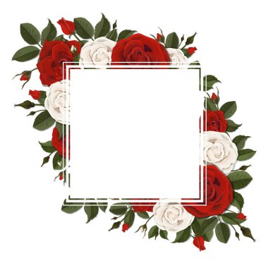 Kırmızı ve pembe Gül çiçek üzerinde kare tebrik kartı