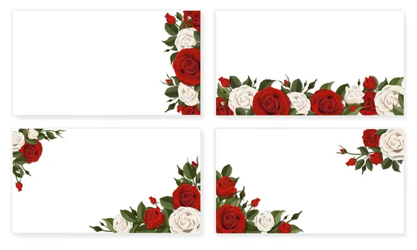Papír lapot piros fehér Rózsa virágok — Stock Vector