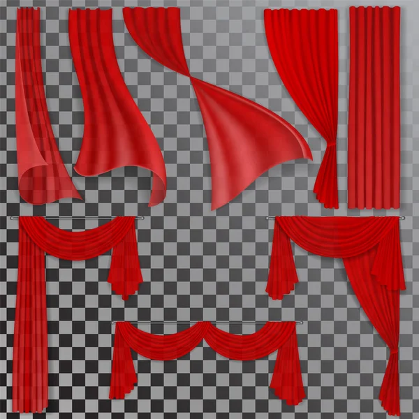 Conjunto de cortinas transparentes rojas . — Vector de stock