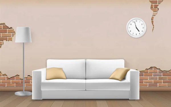 White sofa on old wall background — Stock Vector