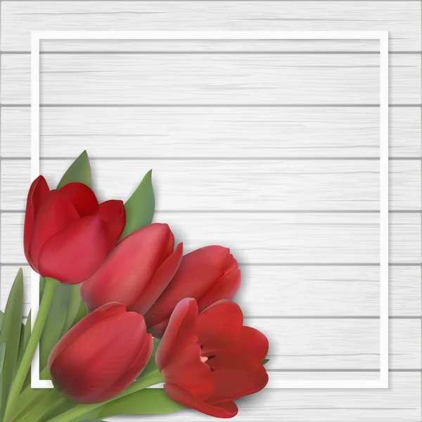 Букет тюльпанів на дерев'яному фоні — стоковий вектор