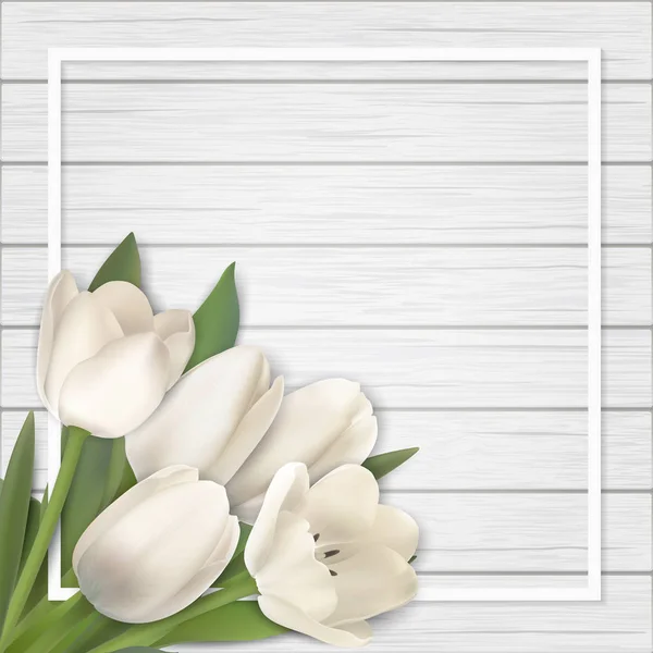 Witte tulpen boeket op houten achtergrond — Stockvector