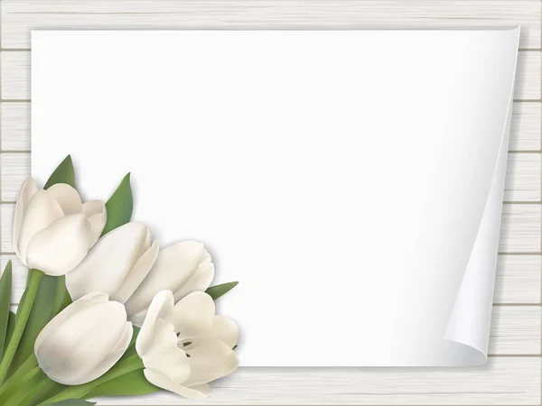 Tulipán flores papel sobre fondo de madera — Vector de stock