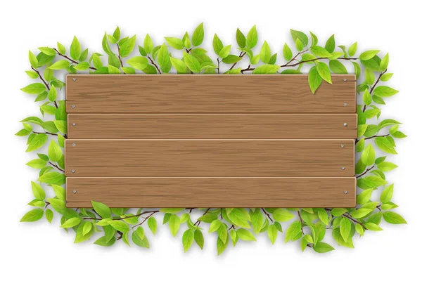 Signo de madera vacío con rama de árbol — Vector de stock