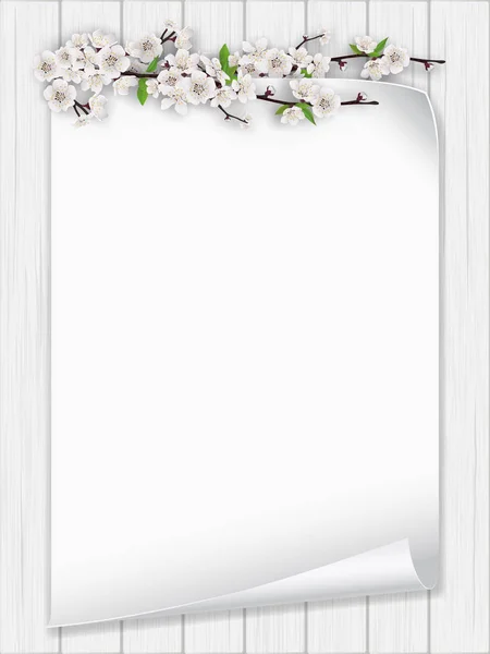 Papier vel met voorjaar bloeiende tak — Stockvector