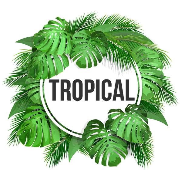 Круглая рамка с тропическими листьями — стоковый вектор