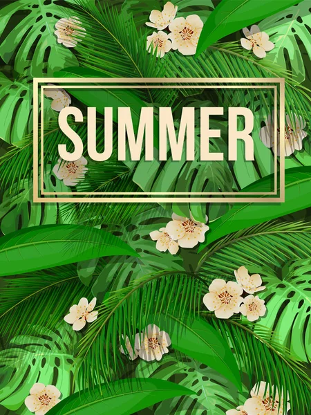 Lato w tle wzór tropikalny liść z tekstem — Wektor stockowy