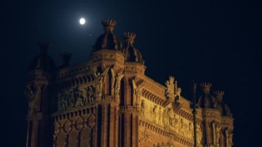 Arc de Triomf and Moon at Night