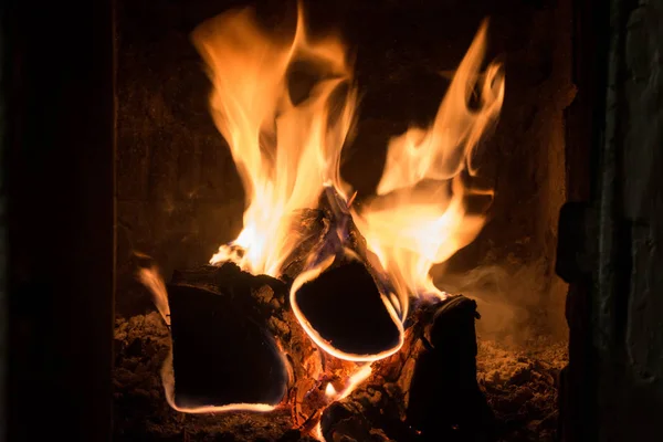 Яскравий Вогонь Спалювання Деревини Каміні — стокове фото