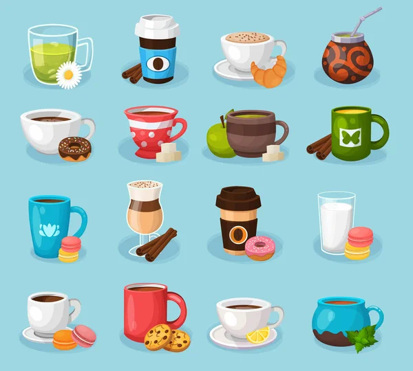 Renkli çay ve kahve vektör Etiketler ayarla. — Stok Vektör