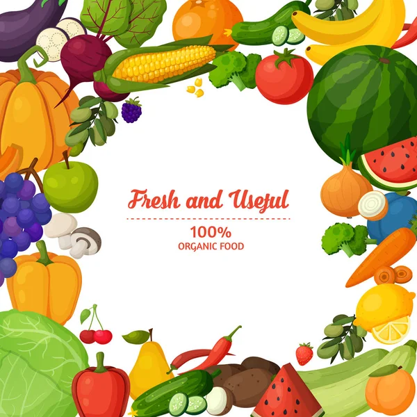 Colorful fruits and vegetables background. — Stock Vector