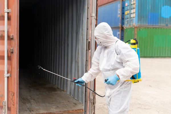 Desinfección Del Contenedor Almacenamiento Para Prevenir Covid —  Fotos de Stock