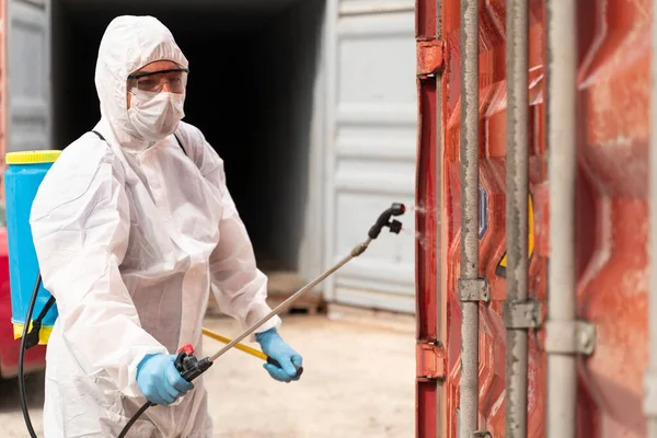 Desinfección Del Contenedor Almacenamiento Para Prevenir Covid —  Fotos de Stock