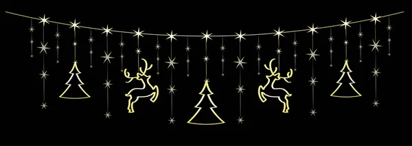 Рождественская золотая гирлянда с оленями. Зимний праздник украшения с элементами декора . — стоковый вектор