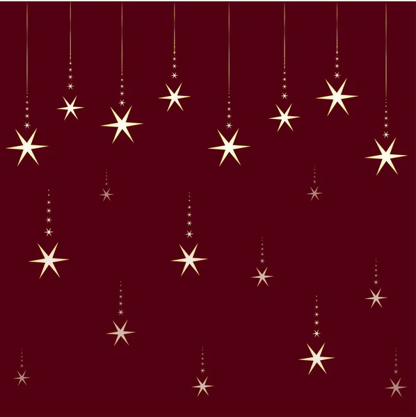 Золотые падающие звезды на красном фоне. Праздник на Новый год, Рождество, день рождения, день скидки . — стоковый вектор