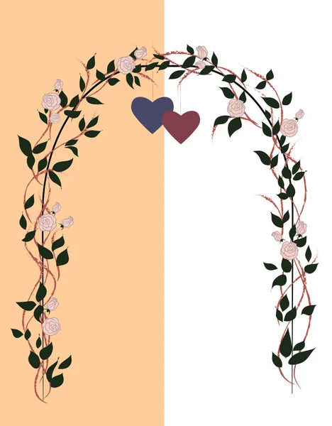 Arco vintage con rosas y corazones para una tarjeta de boda. Feliz día de San Valentín. Ilustración vectorial . — Vector de stock