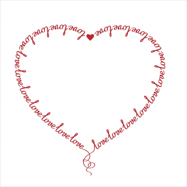 Coeur d'un ruban avec l'inscription amour sur le contour, texte manuscrit sur le contour du cœur pour la Saint-Valentin pour les cartes de voeux, publicité, valentines — Image vectorielle