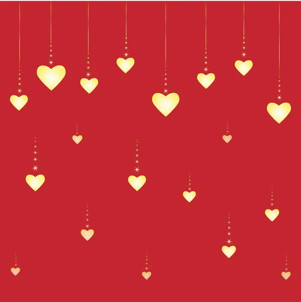 Corazones caídos sobre un fondo escarlata con estrellas para el día de San Valentín para tarjetas, publicidad, valentines — Vector de stock