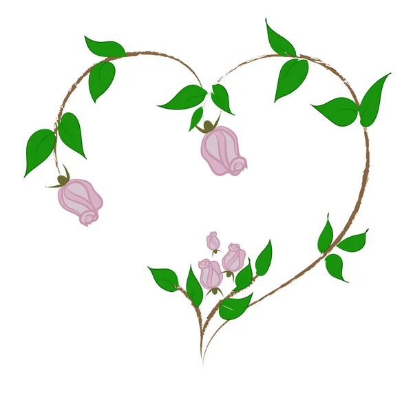 Serce różane gałęzie na białym tle, element na kartki okolicznościowe Szczęśliwych Walentynek, ślub, miłość. Wektor na białym tle do reklamy. — Wektor stockowy