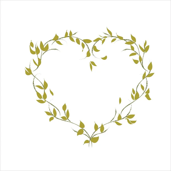 Green heart made of branches with green leaves, symbol of a clean planet, ecology — Stock Vector