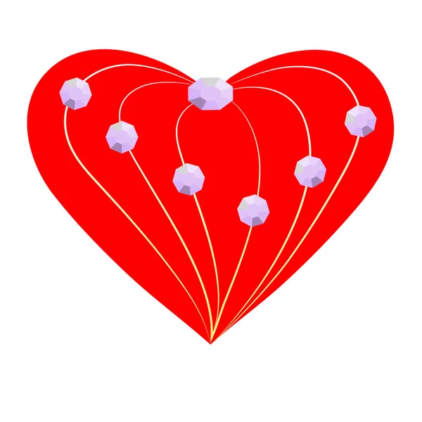Corazón con incrustaciones de diamantes para tarjetas y anuncios en el día del amor, boda — Vector de stock