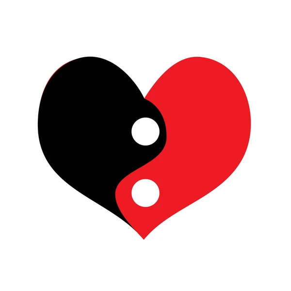 バレンタインデザインの陰陽スタイルの赤と黒の心、愛に関するカード、結婚式 — ストックベクタ