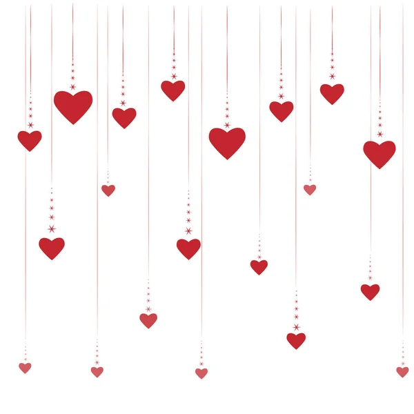 Corazones caídos sobre un fondo escarlata con estrellas para el día de San Valentín para tarjetas, publicidad, valentines — Vector de stock