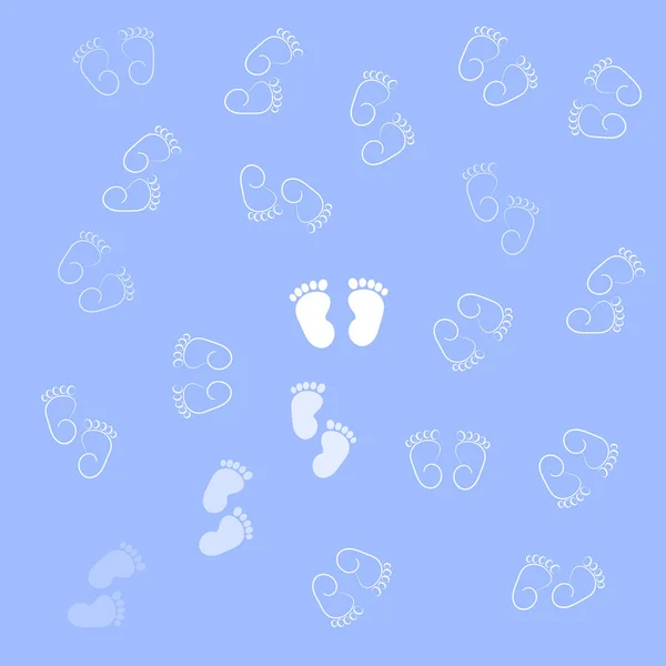 Fondo del bebé en el vector: huellas blancas sobre un fondo azul para el diseño de productos para niños — Vector de stock