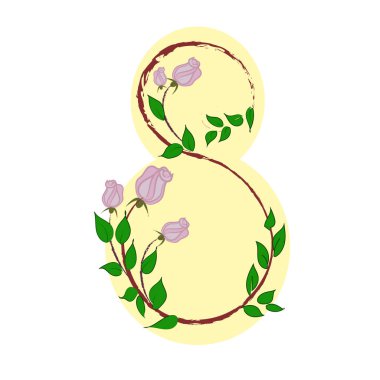 8 Mart 'ta tebrik ederim. Bir kadın, bir anne, kartların süslemesi için güllerle sarılmış bir element, posterler.