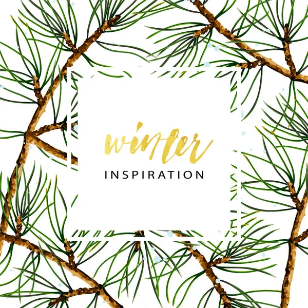 Çam dallarının vektör kapağı şablonu, botanik çizimler. Mevsimlik kış duvar kâğıdı.