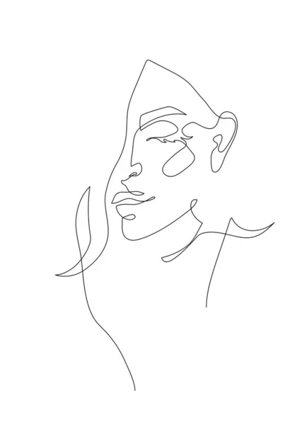 Retrato de mulher jovem. Desenho de linha contínua. Ilustração da moda — Vetor de Stock