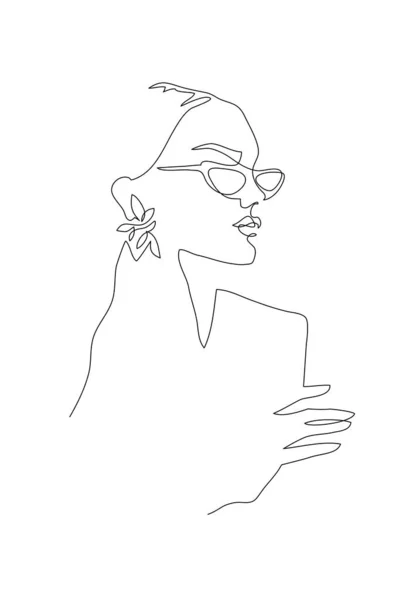 Portrait de jeune femme. Dessin en continu. Illustration de mode — Image vectorielle