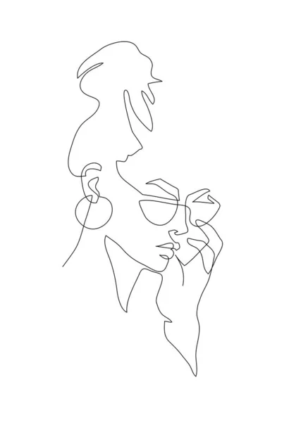 Genç kadın portresi. Devamlı çizgi çizimi. Moda çizimi