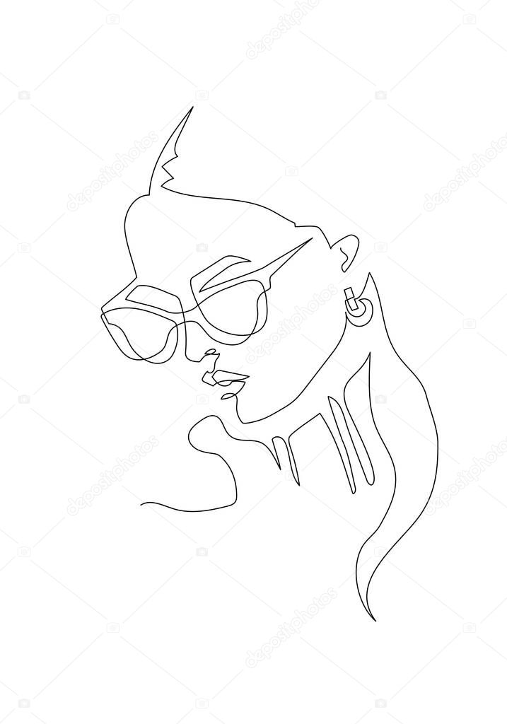Young woman portrait. Continuous line drawing. Fashion illustration