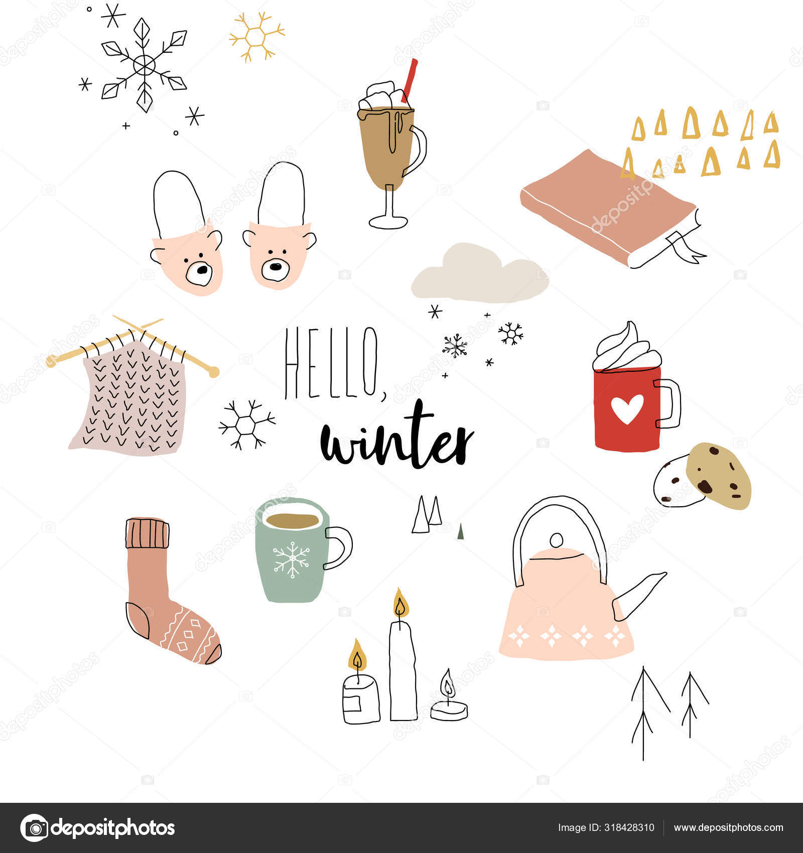 Winter doodles background. Line art abstract elements Stock Vector ...