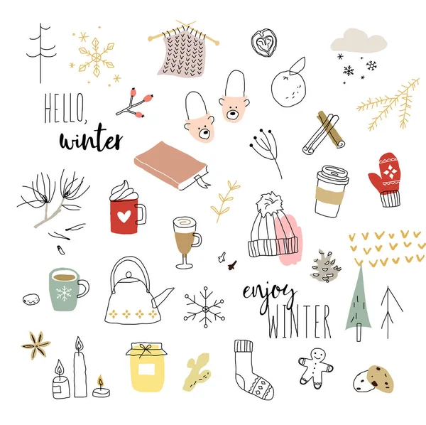 Sıcak kış karalamaları. Mevsimsel vektör illüstrasyonu.