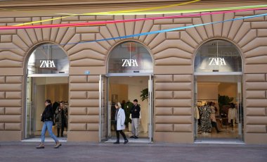 Zara clothing store entrance in the main street Korzo in the Croatian town of Rijeka