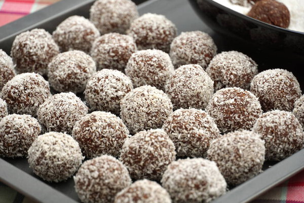 Delicious fresh homemade cookies made from chocolate and coconut flakes