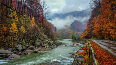 Sonbahar Karpatlar 'ın gölleri ve nehirleri