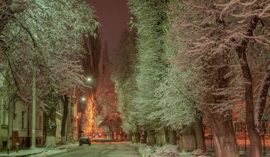 Uzhgorod akşam şehri kışı