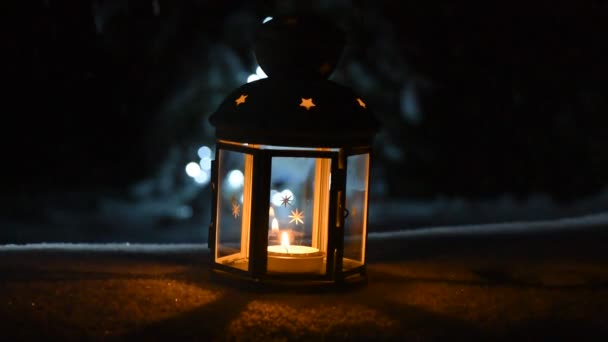 Pluizige Sneeuw Een Winternacht — Stockvideo