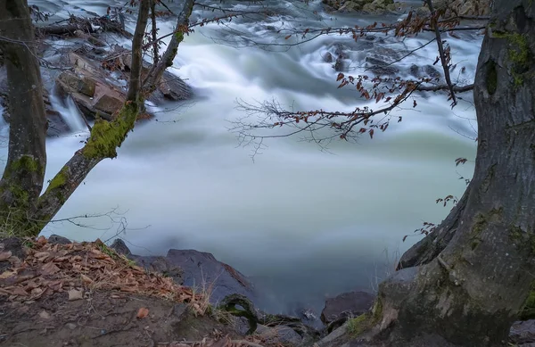 Fiume Montagna Sera Inverno — Foto Stock