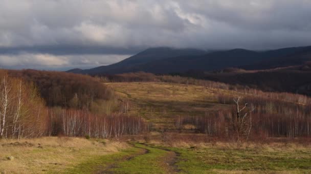 没有雪的喀尔巴阡山脉冬季景观 — 图库视频影像