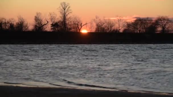 Coucher Soleil Sur Lac Hiver — Video