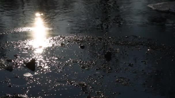 Ijs Zon Een Bergrivier — Stockvideo