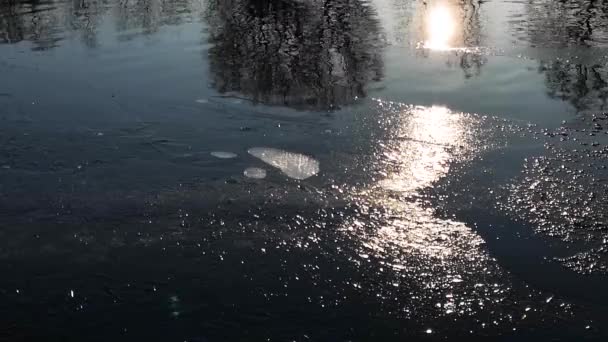 Eis Und Sonne Auf Einem Gebirgsfluss — Stockvideo