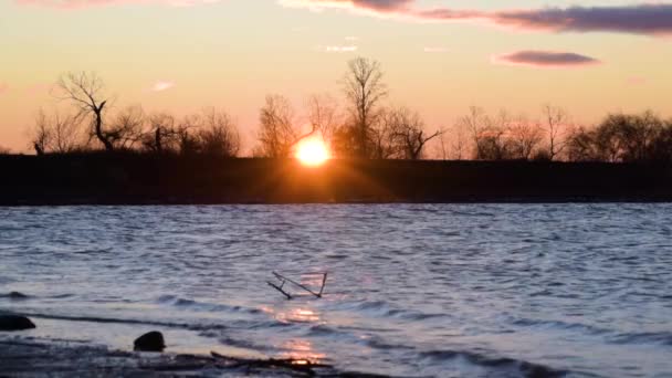 Coucher Soleil Sur Lac Hiver — Video