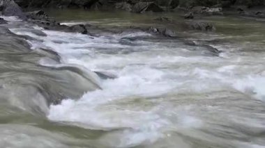 Kışın dağ nehri toprak mineralleriyle doludur.