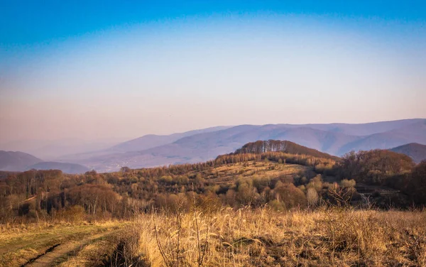 Панорама Весняних Карпатських Гір Заході Сонця — стокове фото